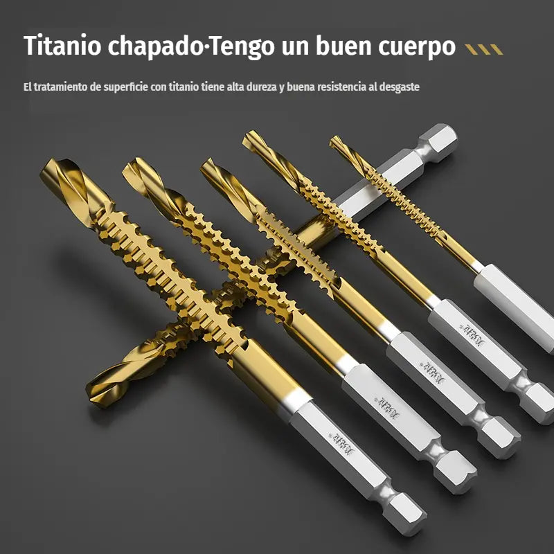 🛠️🔧(6 piezas)Broca helicoidal de acero de alta velocidad con revestimiento de titanio 2 en 1 – Vástago hexagonal, adecuada para taladrar y ranurar madera y metal🔩