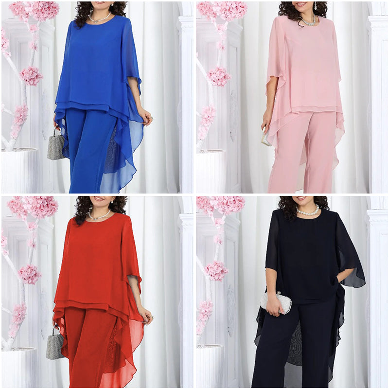 🌸✨【Nabrani top + hlače】Novo žensko ležerno jednobojno šifonsko odijelo širokog kroja iz 2026.