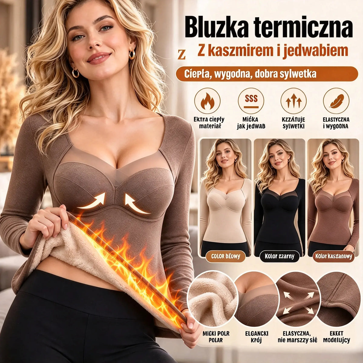 🔥【2 zestawy za 129 zł】👙【XL-3XL】Damowa bielizna termiczna z wkładkami – jednoczęściowa, ocieplana, gruba, szybko grzejąca, z długim rękawem