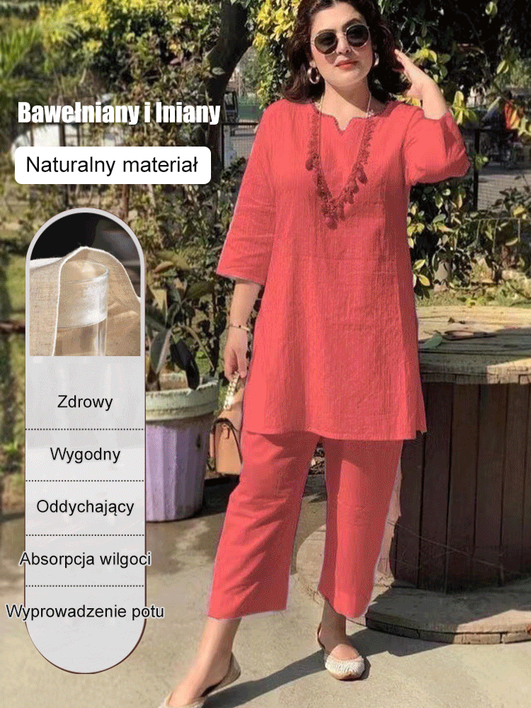 ✨【S-5XL】Novi ženski stilski i elegantni dvodijelni set u jednoj boji, izrađen od udobne i prozračne pamučne i lanene tkanine.