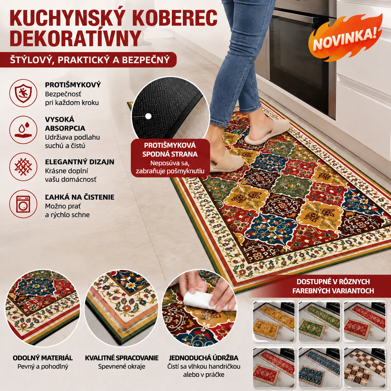 【40x60 + 40x120 cm】Protišmyková, odolná voči škvrnám a vysoko savá podlahová rohož.