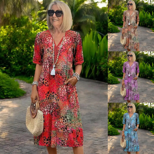 👗🏕️【S-3XL】Módne, ľahké a splývavé midi šaty s potlačou.