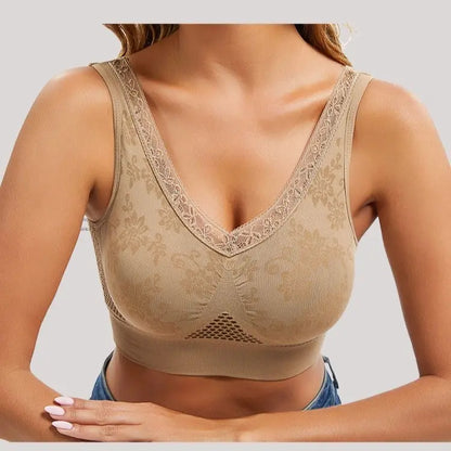 😍❤️40-120 kg【Paquete de 3】✨Sujetador de encaje sin aros para mujer, alta sujeción