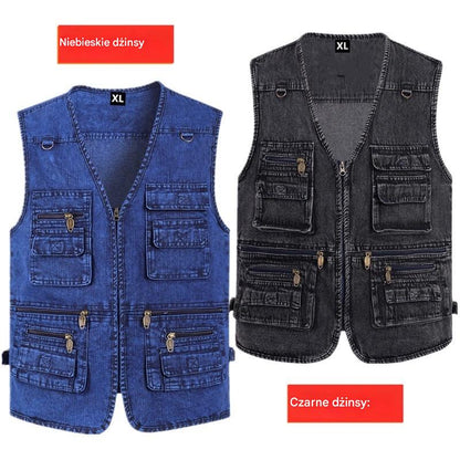 【Nowa kolekcja -50%】Męska dżinsowa kamizelka z wieloma kieszeniami 【XL–7XL】 – Wytrzymała, przewiewna i wygodna