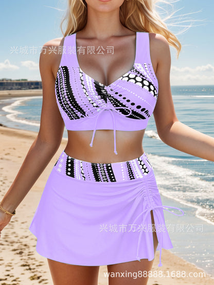 🩱👙【S-2XL】Costum de baie din două piese, confortabil, cu funde imprimate, costum de baie la modă pentru plajă