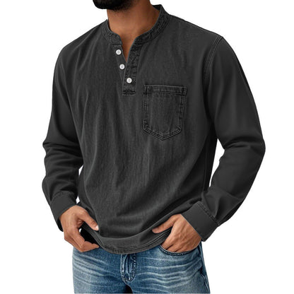 👔🔥【40-120 kg】Camisa vaquera para hombre de manga larga, cuello en V y bolsillo ✅️Pago contra entrega