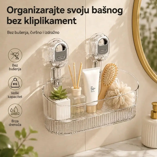 🍽️🧺🔥Posebna ponuda🔥Stalak za pohranu s vakuumskim čašicama, bez bušenja, zidni ocjeđivač posuđa, pogodan za kuhinje i kupaonice.