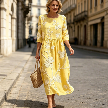 🔥Hit Sprzedaży 【Rabat 50%】✨ 【S–5XL】 Sukienka damska z okrągłym dekoltem i nadrukiem. Przewiewna, wygodna i modelująca sylwetkę.
