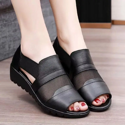 rozmiary【35–41】👡👡 Eleganckie sandały damskie dla mam. Miękka skóra, lekka podeszwa na platformie