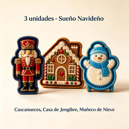 ⌛【1 juego 3 piezas】 🥧🎄Colección de mini moldes para pasteles navideños con 9 diseños | Moldes reutilizables con relieve para dar forma a pasteles navideños detallados con forma de Papá Noel, muñeco de nieve, reno y árbol de Navidad⛄