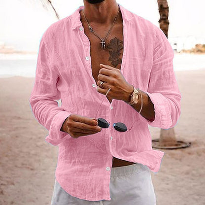 👔💖[Reducere 50%] [S-5XL] Cămașă bărbătească cu rever și nasturi, bumbac și in