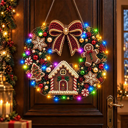 🎄 Świąteczna korona DIY z diamentami, perłami i światłami LED! Wytrzymała płyta akrylowa・9 świątecznych wzorów・Idealna dekoracja drzwi, ścian i okien