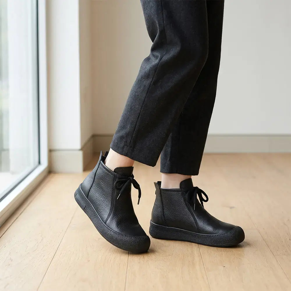 ✨【35–40 rozmiary】Damskie ciepłe botki skórzane na kostkę, sznurowane, dostępne w wielu kolorach 🥰