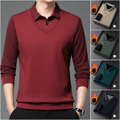 【M-4XL】 Dwuczęściowa koszulka POLO w fałszywe patchworkowe paski