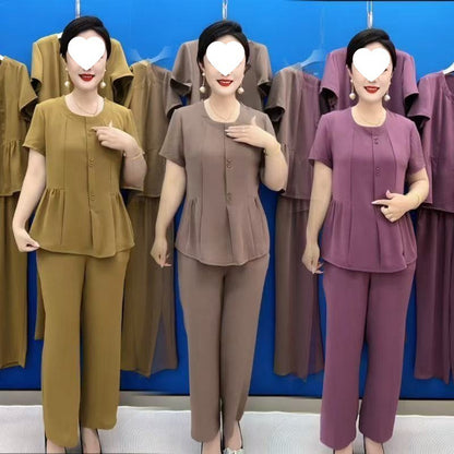 😍🌹【Top + nohavice】 (M–4XL) Každodenný a pohodlný set, tvarujúci a štýlový, vo veľkých veľkostiach, moderný.