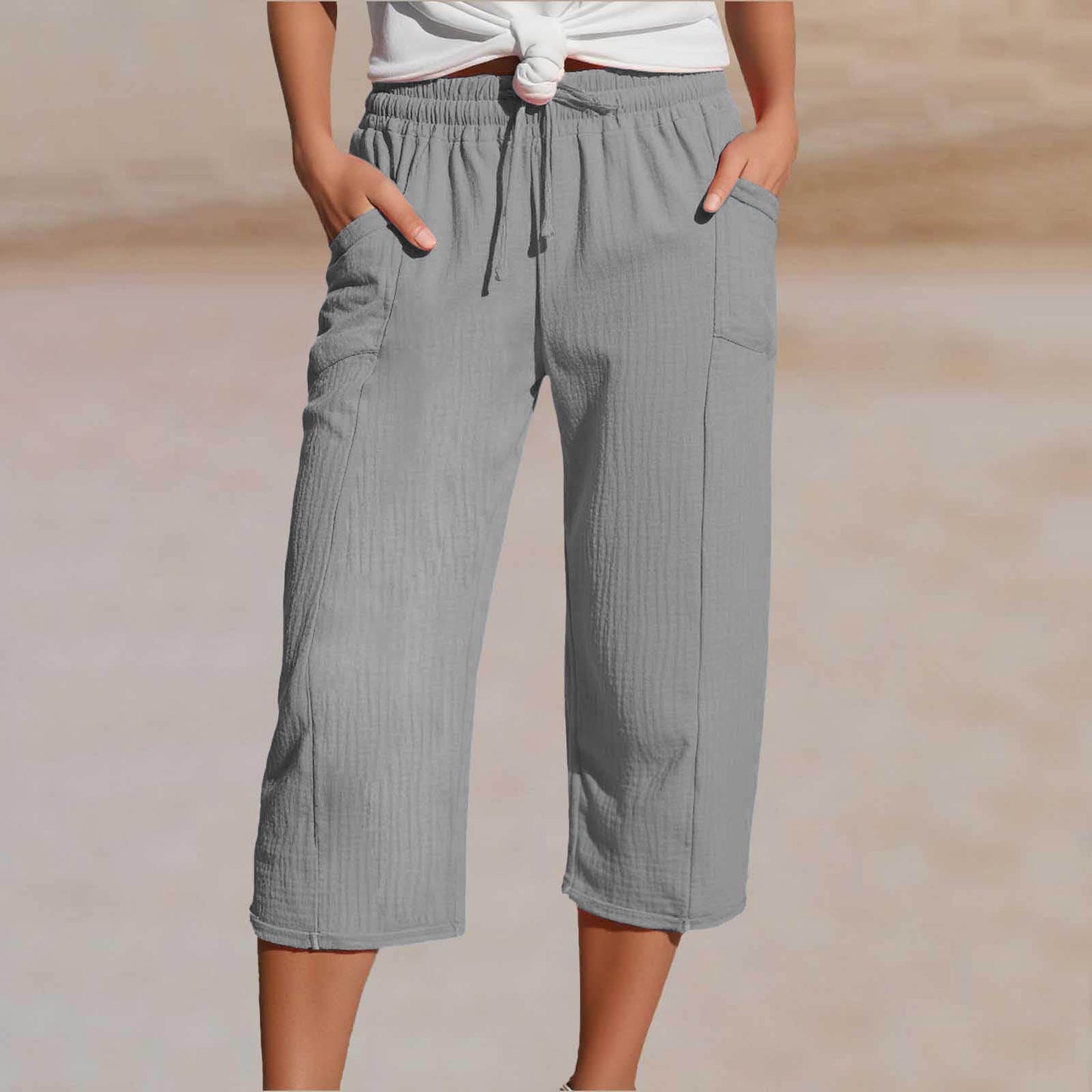💖【40KG-100KG】👖👖Ženske jednobojne plisirane capri hlače od pamuka i lana - hladne i prozračne, laskaju obliku nogu, elegantne i ležerne