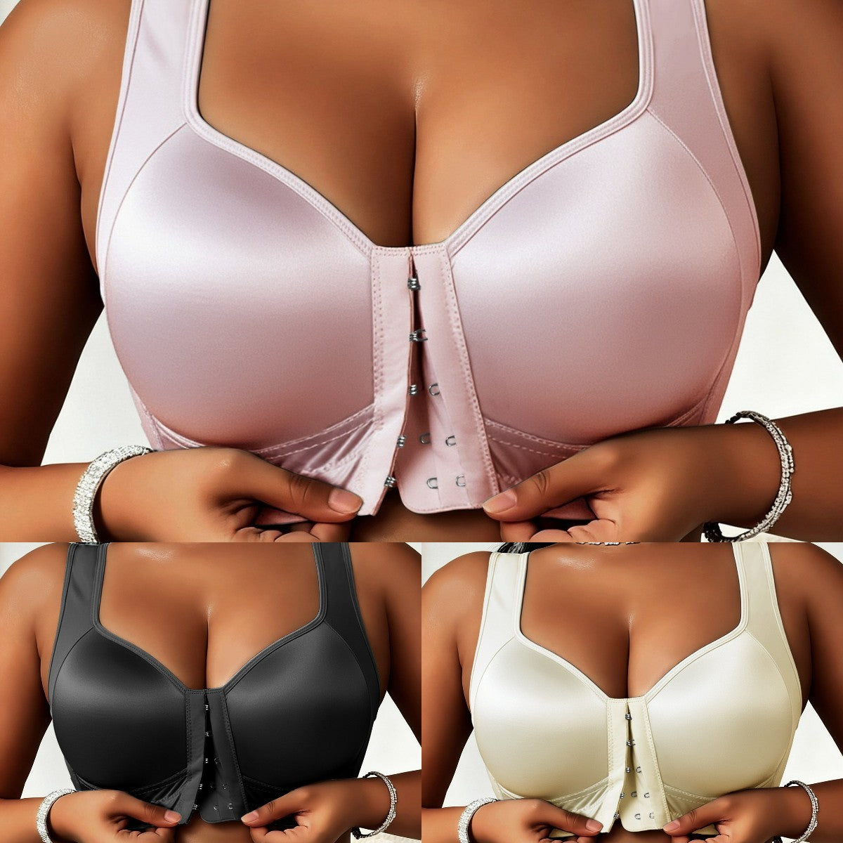 😍👙【Pakiranje od 3 komada】【40-100 kg】Ženski grudnjak za podizanje tijela bez žice, za veće veličine, s kopčanjem sprijeda i protiv opuštanja