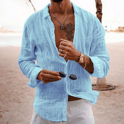 👔💖[Reducere 50%] [S-5XL] Cămașă bărbătească cu rever și nasturi, bumbac și in