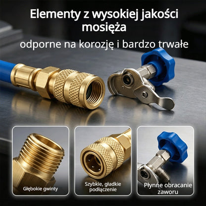 🔧❄️ Wąż do napełniania czynnikiem chłodniczym AC R134a z manometrem – szczelny, łatwy do odczytu, kompatybilny z samochodami, ciężarówkami i domową klimatyzacją – bezpieczne samodzielne napełnianie 🚗