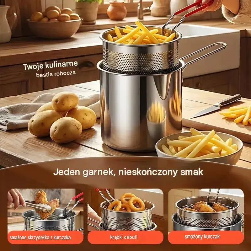 🔥【Zestaw dwuczęściowy: garnek + sitko】 119 zł 🎁 Wielofunkcyjna frytkownica ze stali nierdzewnej 304 🔥Ostatni dzień specjalnej promocji, oszczędź 49%!