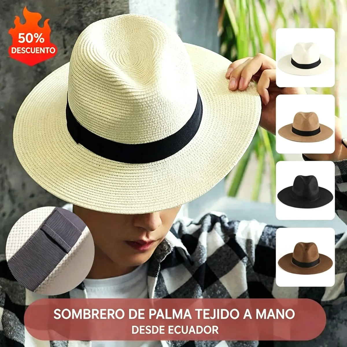 🌿 【Compre 1 y obtenga 1 gratis】【56-58 cm】Sombrero moderno e informal tejido a mano con estampado de palmeras para hombres y mujeres