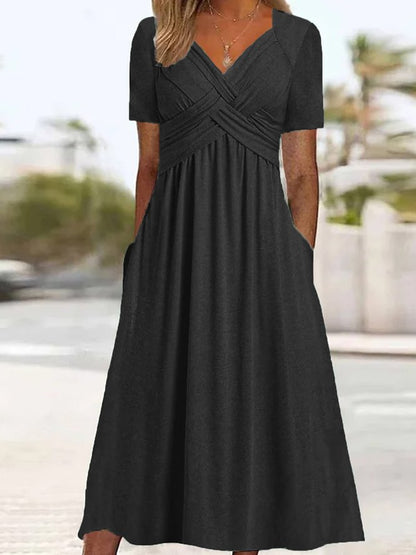 💟【Zľava 50%】【Kúp 1 a 1 zadarmo】【Veľkosti S-3XL】Jednofarebné ležérne midi šaty