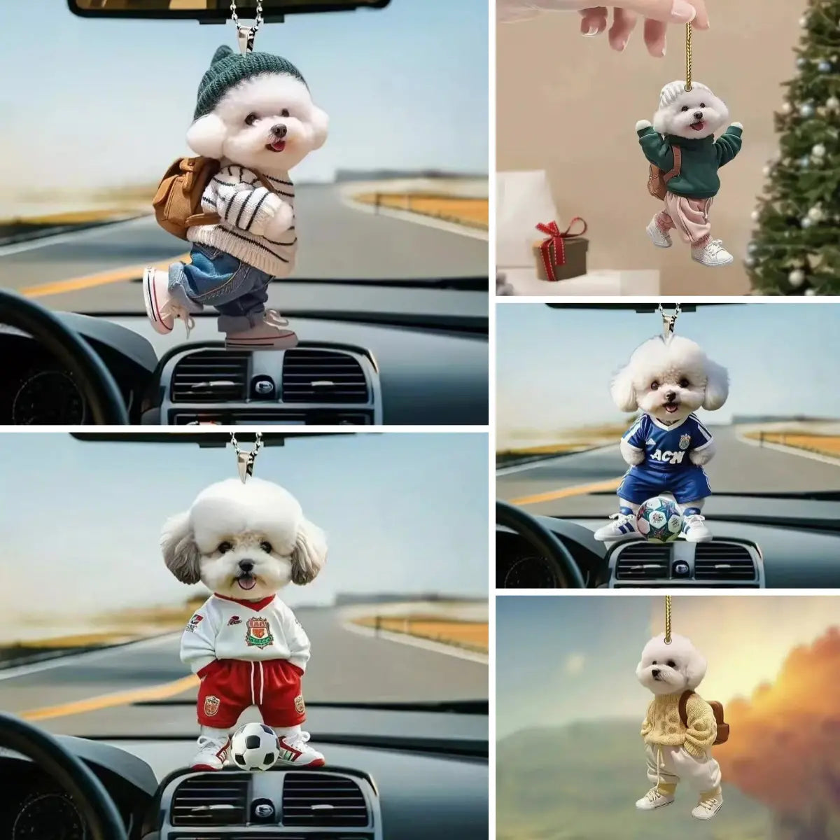 🐶[5 komada] Privjesak u obliku plišanog šteneta, akrilni privjesak za unutrašnjost automobila, ravni privjesak za retrovizor automobila, ukras