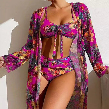 👙☀️【Kúp 1 a získaj 1】【S-2XL】 Nová trojdielna súprava šatkových plaviek 2024