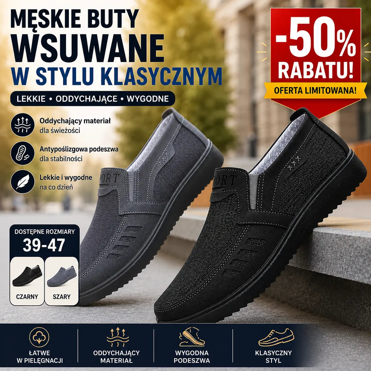 👞【39-47】2026 Męskie trampki, przewiewne, płaskie i codzienne, szyte ręcznie, gwarantowana najwyższa jakość.