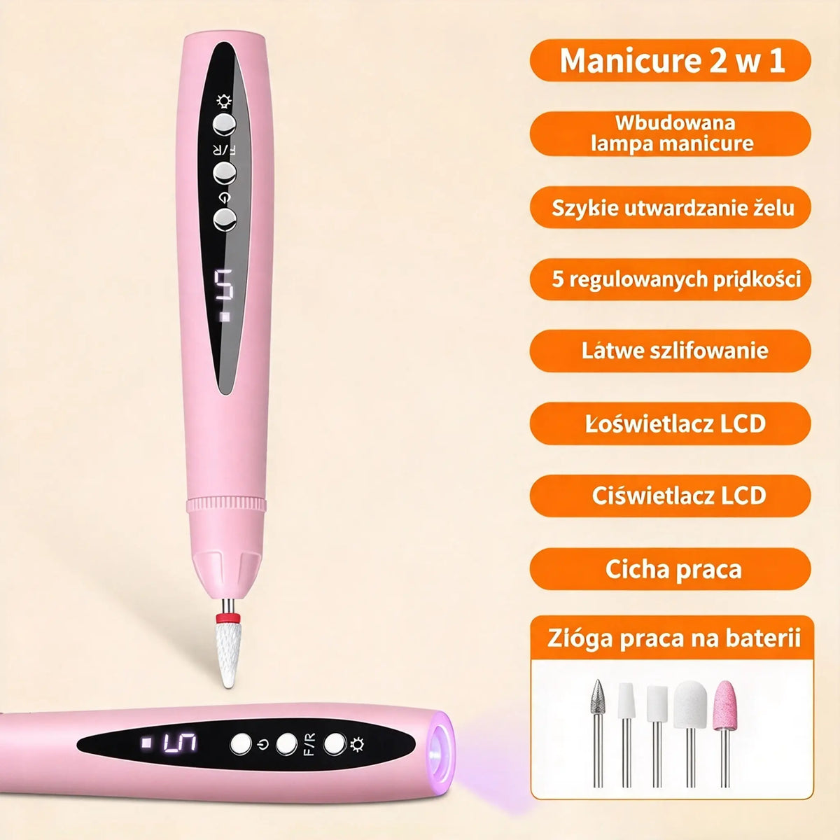 💅✨Przenośna elektryczna szlifierka do paznokci 2 w 1 z lampą UV