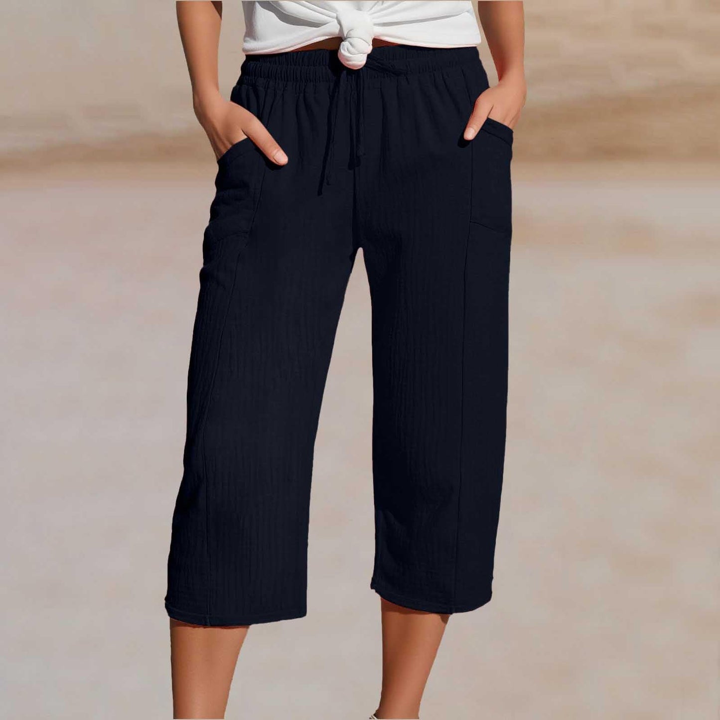💖【40KG-100KG】👖👖Ženske jednobojne plisirane capri hlače od pamuka i lana - hladne i prozračne, laskaju obliku nogu, elegantne i ležerne