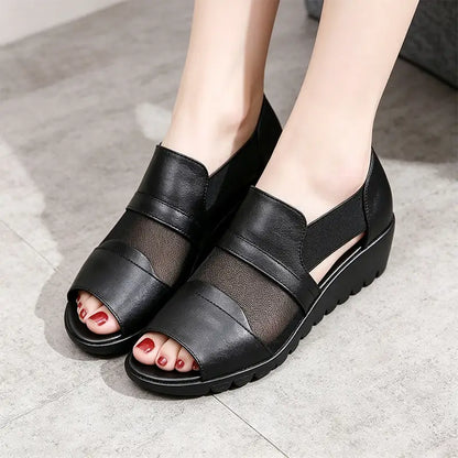 rozmiary【35–41】👡👡 Eleganckie sandały damskie dla mam. Miękka skóra, lekka podeszwa na platformie