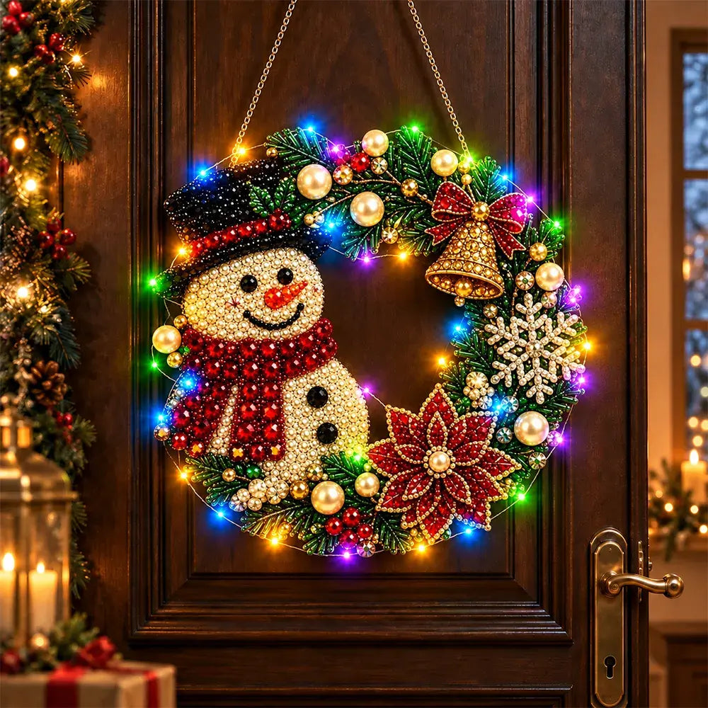 🎄 Świąteczna korona DIY z diamentami, perłami i światłami LED! Wytrzymała płyta akrylowa・9 świątecznych wzorów・Idealna dekoracja drzwi, ścian i okien