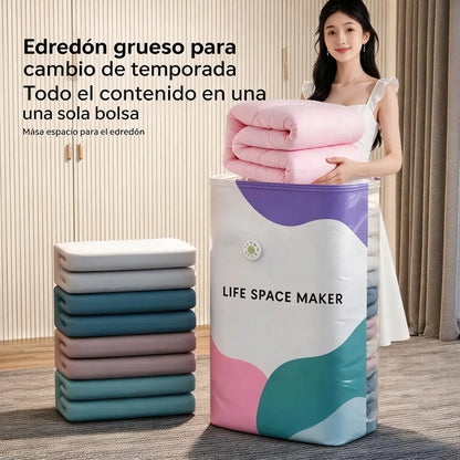 🧳 Pack de 5【Compra 3 y Llévate 2 GRATIS】Bolsas de Almacenaje al Vacío para Ropa, Sin Bomba, Bolsas Cúbicas Grandes para Ahorrar Espacio en Organizar Armarios, Viajes y Mudanzas