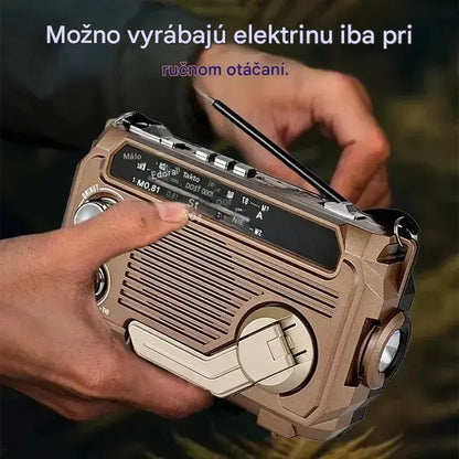 Prenosná núdzová rádiostanica s manuálnym nabíjaním a LED svetlom