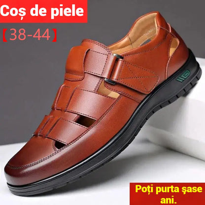 👞👍【38-44】2026 Letnie sandały męskie ze skóry, bydlęcej oddychające puste antypoślizgowe na co dzień