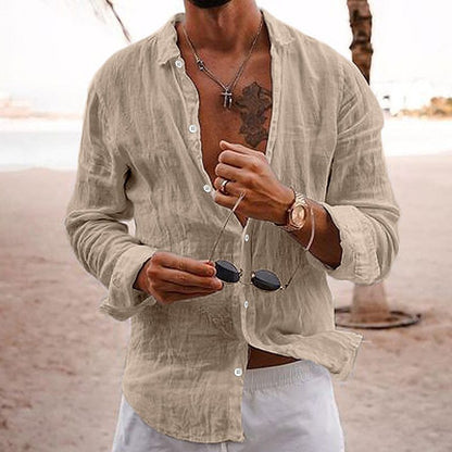 👔💖[Reducere 50%] [S-5XL] Cămașă bărbătească cu rever și nasturi, bumbac și in
