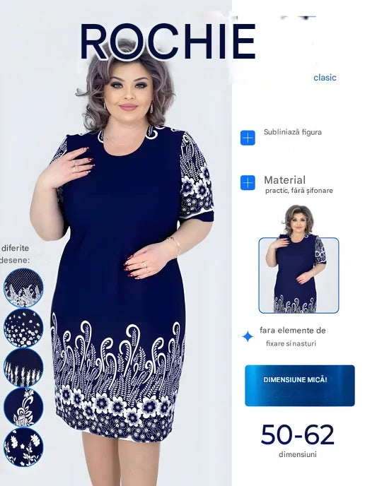 💟👗【S-5XL】Vestido de verano 2025 con estampado floral y cuello redondo, falda corta de color liso a la moda, tacto cómodo, versátil