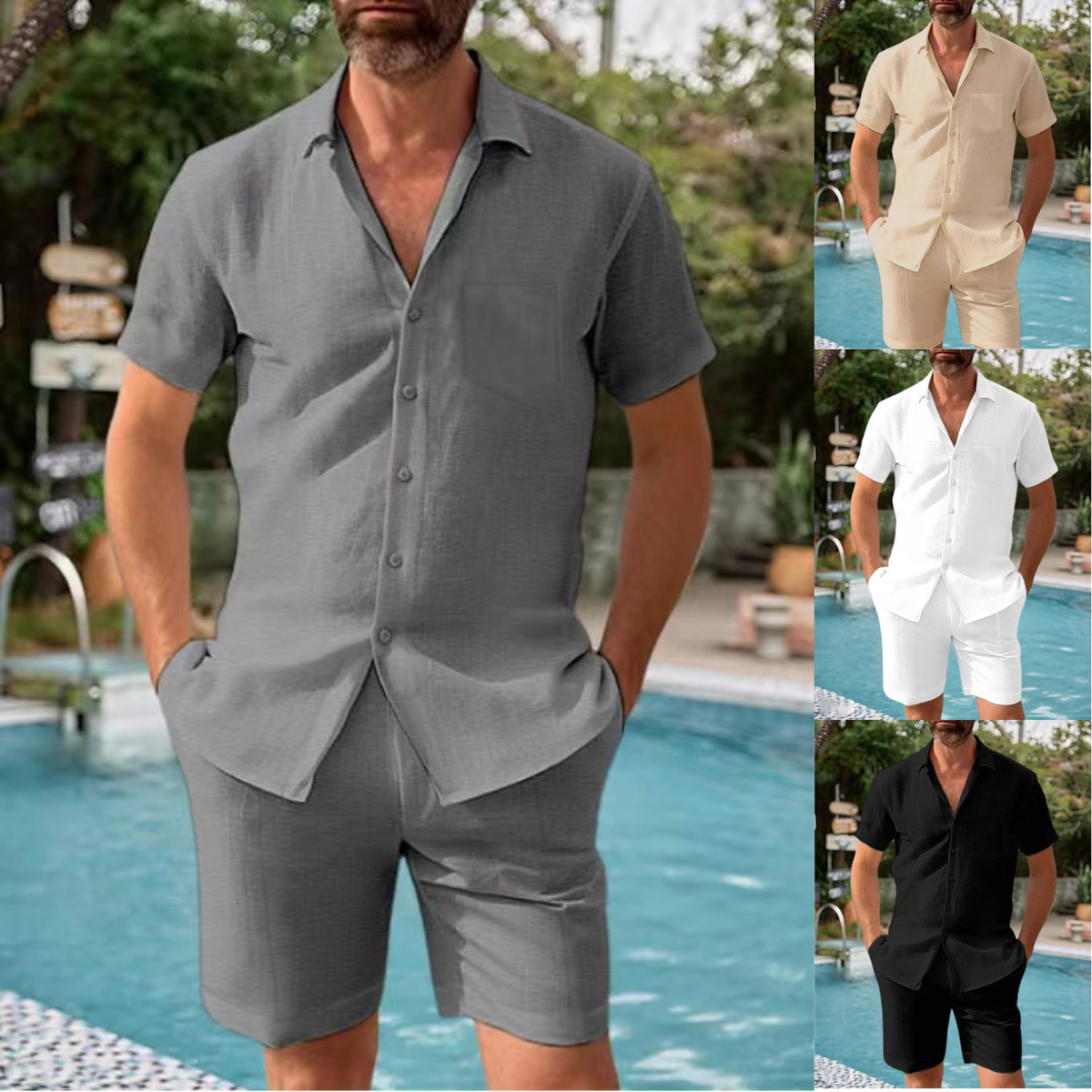 👔👖【Ljetni popust -50% 🔥】【S-3XL】🛒Ljetni muški ležerni kardigan + kratki rukavi, široki kroj, ležeran pamuk/lan - dostupan u većim veličinama