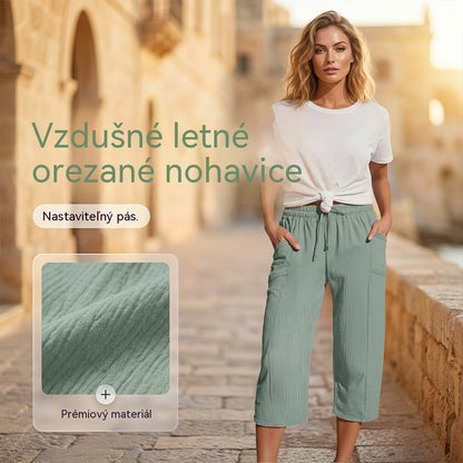 💖【40KG-100KG】👖👖Ženske jednobojne plisirane capri hlače od pamuka i lana - hladne i prozračne, laskaju obliku nogu, elegantne i ležerne