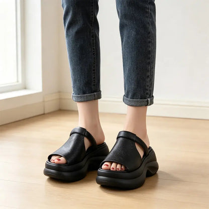 🔥🔥【35-40】👡Nowe damskie sandały z grubą podeszwą i wzorem „rybie usta”, które zwiększają wysokość (wysokość obcasa 6 cm)