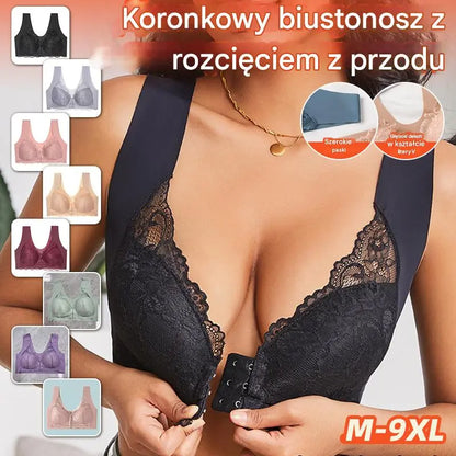💖Najniższa cena przez ograniczony czas【Zestaw 5-częściowy】【40-100 kg】😍🩲Biustonosz z efektem uniesienia i piękną koronką na plecach, duży rozmiar, z wycięciem push-up i zapięciem z przodu