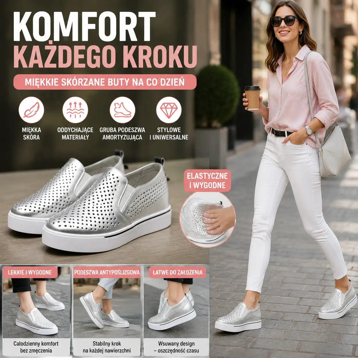 🔥【Koszt jednej pary 109 zł.】【34-41】🔥Lato 2026 damskie buty na co dzień z miękkiej skóry z grubą podeszwą