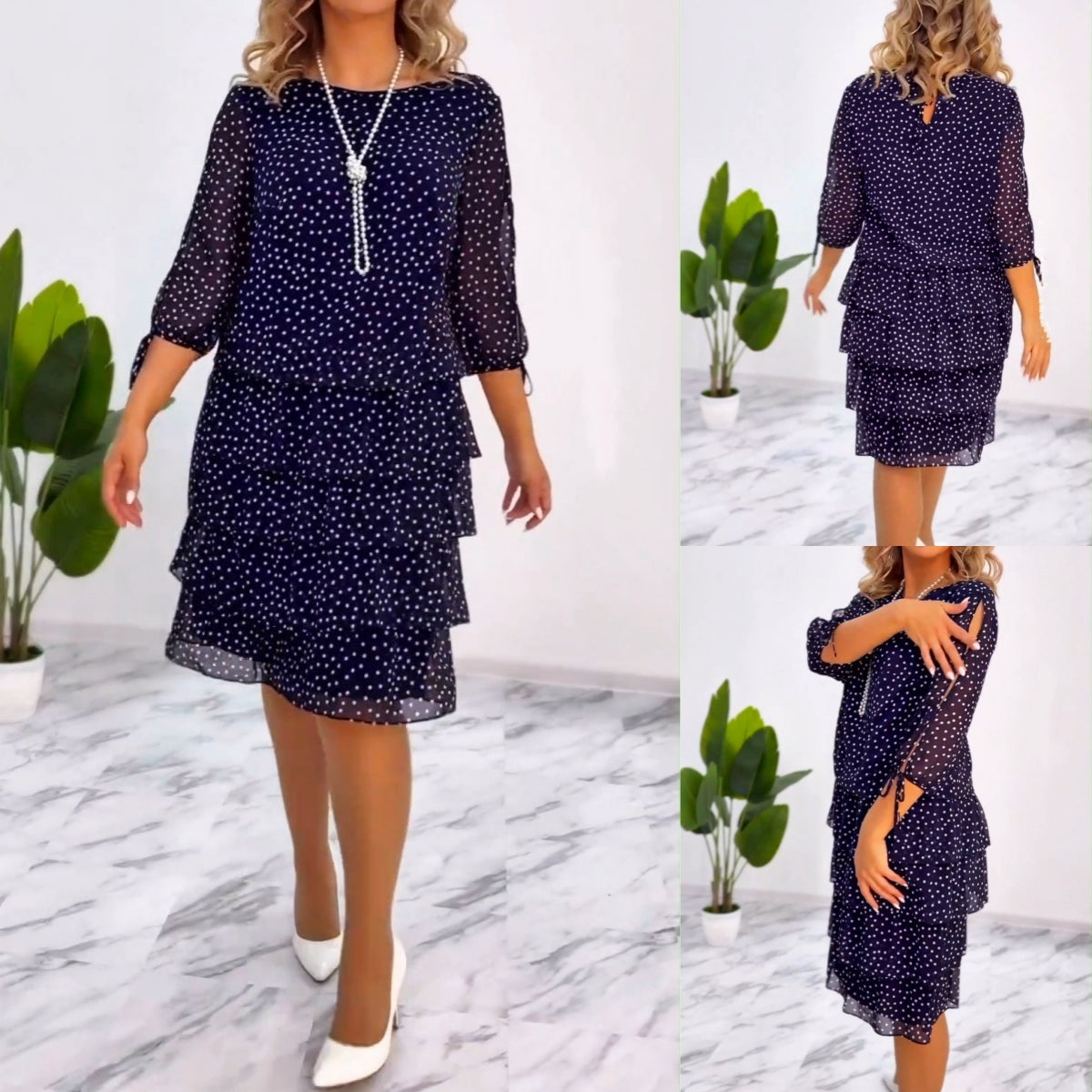 🥰【S-5XL】Nové elegantné bodkované voľné šifónové šaty z roku 2026, módne a pohodlné