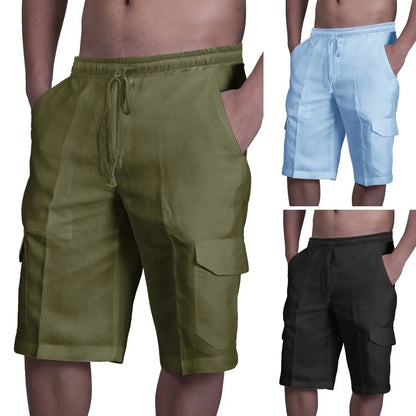 👖⛵ 50% zniżki 🔥【50–100 kg】Męskie lniane spodenki cargo ze ściągaczami i wieloma kieszeniami ✅️Płatność przy odbiorze