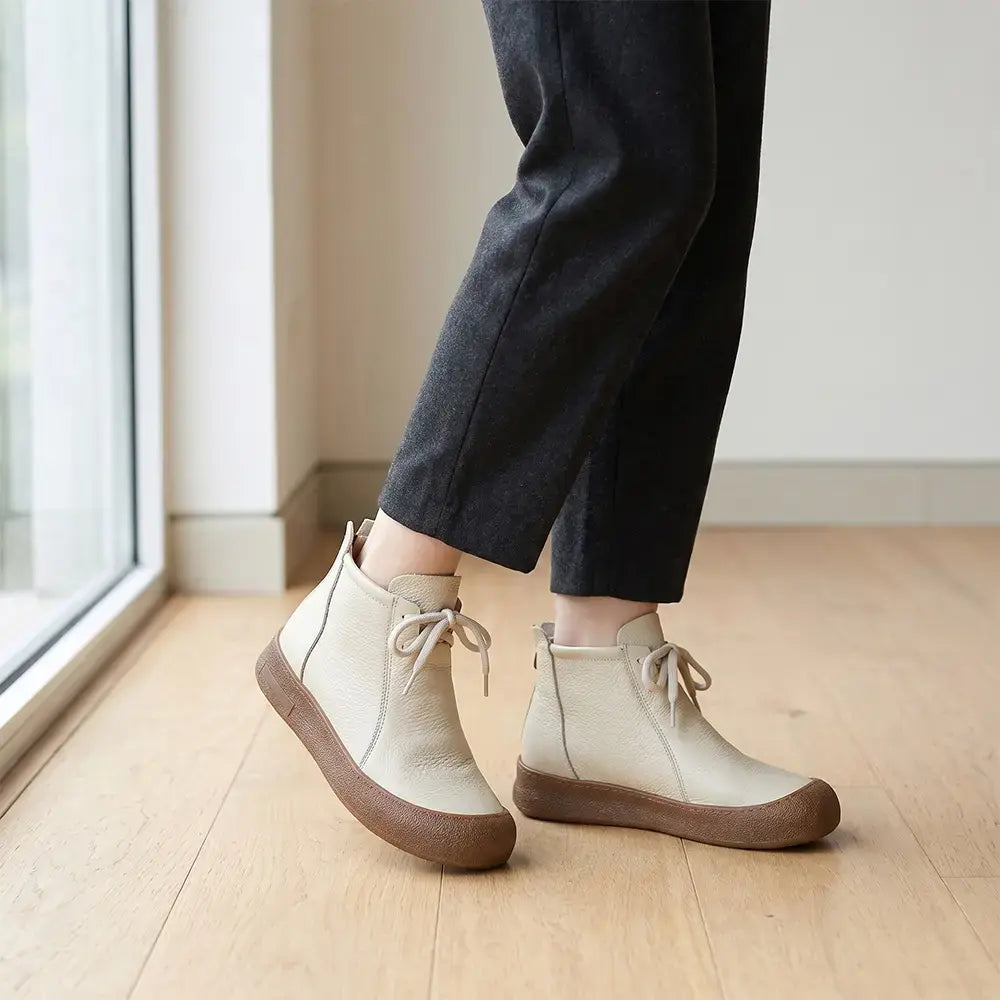 ✨【35–40 rozmiary】Damskie ciepłe botki skórzane na kostkę, sznurowane, dostępne w wielu kolorach 🥰