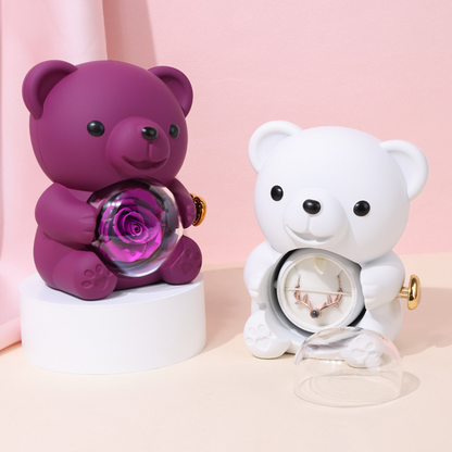 ✨Preslatki medvjedić s očuvanom ružom - Medvjedić ukrašen pravom ružom, u prekrasnoj poklon kutiji - Romantičan poklon za Majčin dan, vjenčanja, godišnjice, djevojačke večeri, Božić i Valentinovo.