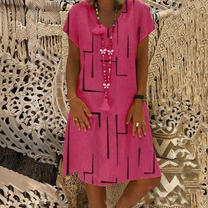 【🏆50% de descuento】 👗【S-5XL】Vestido de algodón estampado con cuello en V
