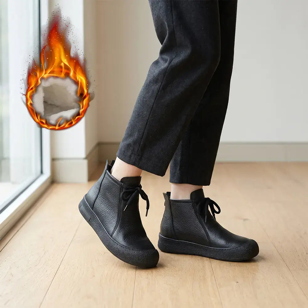 ✨【35–40 rozmiary】Damskie ciepłe botki skórzane na kostkę, sznurowane, dostępne w wielu kolorach 🥰