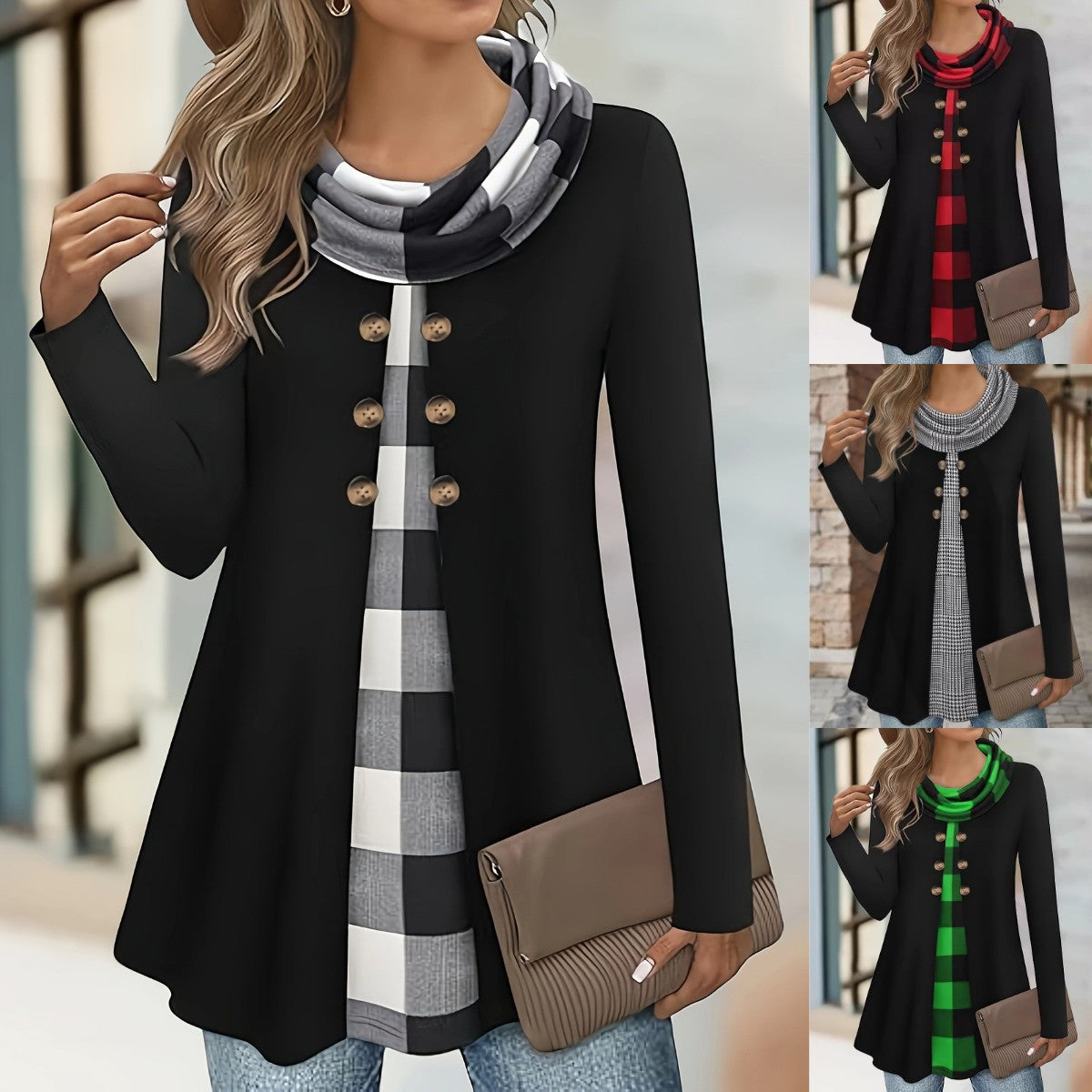 💥【S-5XL】Ženski udobni dvodijelni set majice s visokim ovratnikom i imitacijom gumba